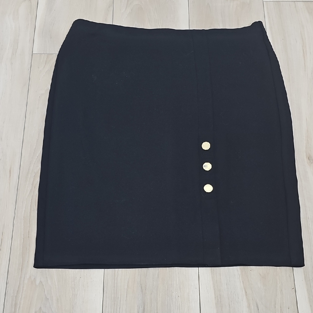 Anne Klein Black Pencil Skirt with Gold Buttons